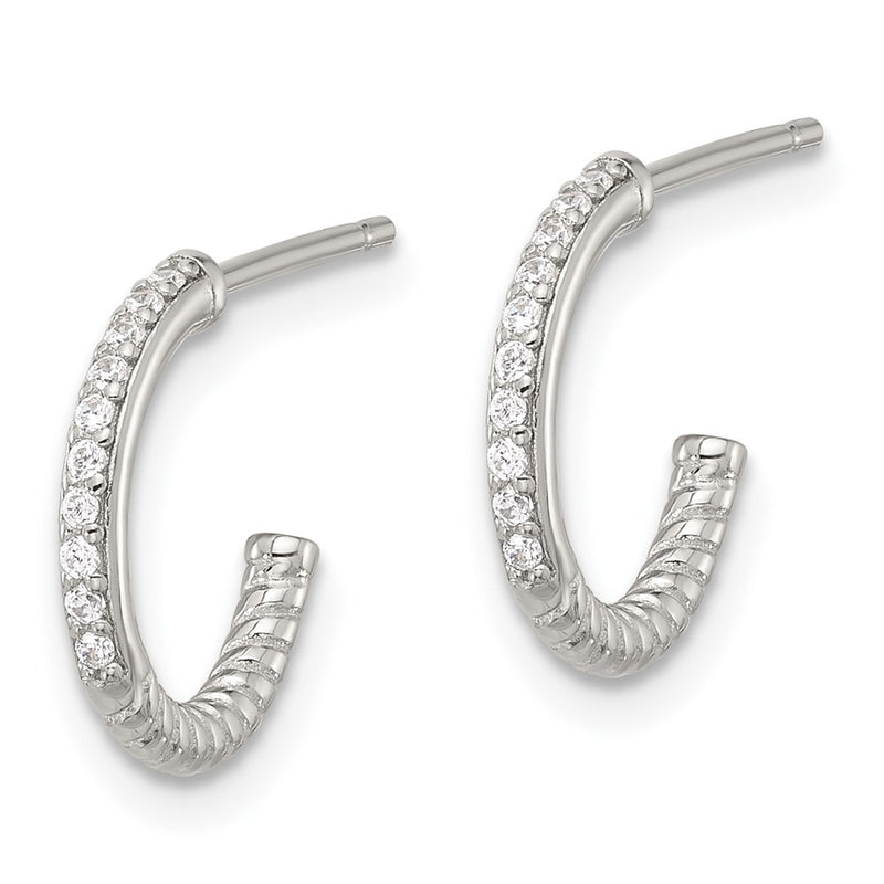 Sterling Silver Flash Platinum-Plated Twisted CZ C Hoop Post Earrings