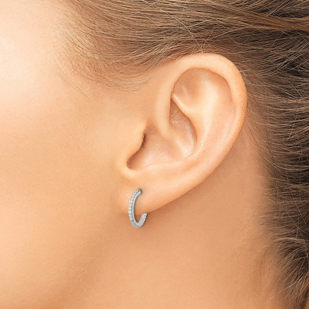 Sterling Silver Flash Platinum-Plated Twisted CZ C Hoop Post Earrings