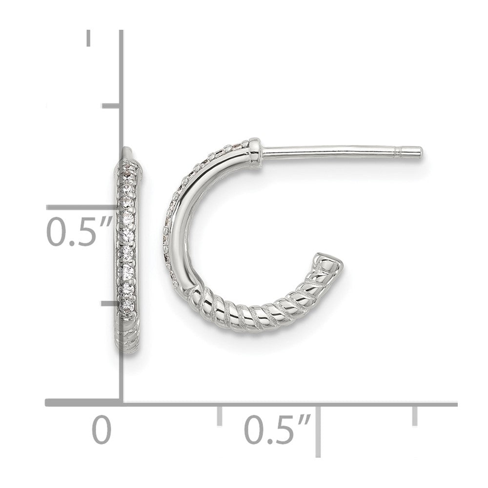 Sterling Silver Flash Platinum-Plated Twisted CZ C Hoop Post Earrings