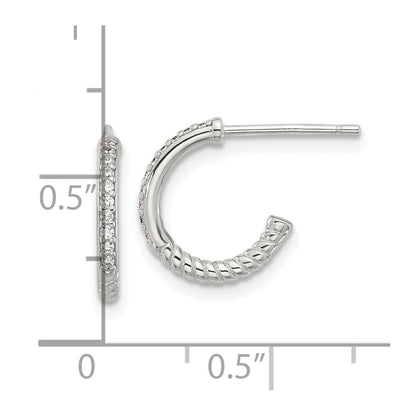 Sterling Silver Flash Platinum-Plated Twisted CZ C Hoop Post Earrings