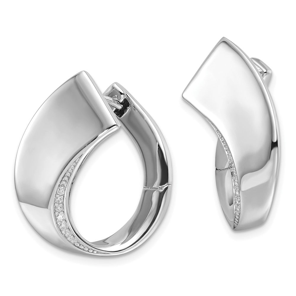 Sterling Silver Rhodium-Plated Polished Fancy CZ Hoop Earrings