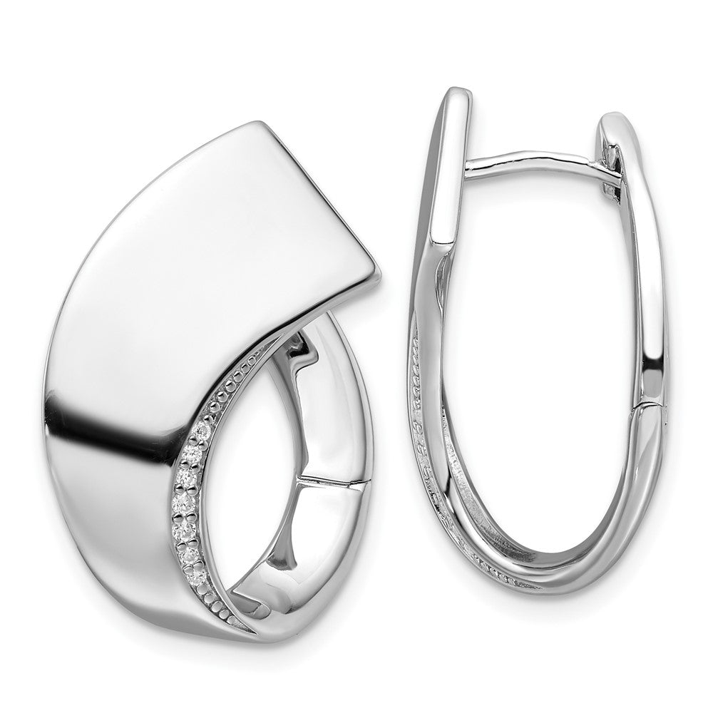 Sterling Silver Rhodium-Plated Polished Fancy CZ Hoop Earrings