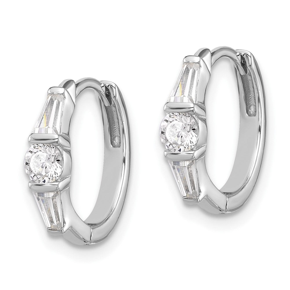 Sterling Silver Rhodium-Plated CZ Hinged Hoop Earrings