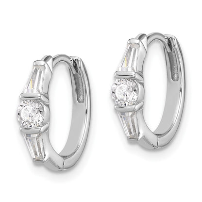 Sterling Silver Rhodium-Plated CZ Hinged Hoop Earrings
