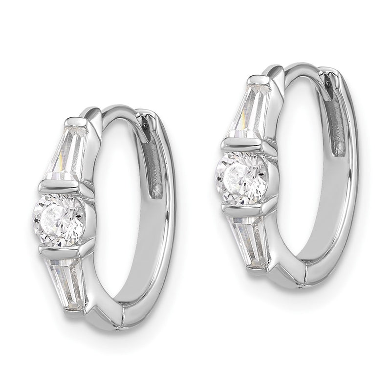 Sterling Silver Rhodium-Plated CZ Hinged Hoop Earrings