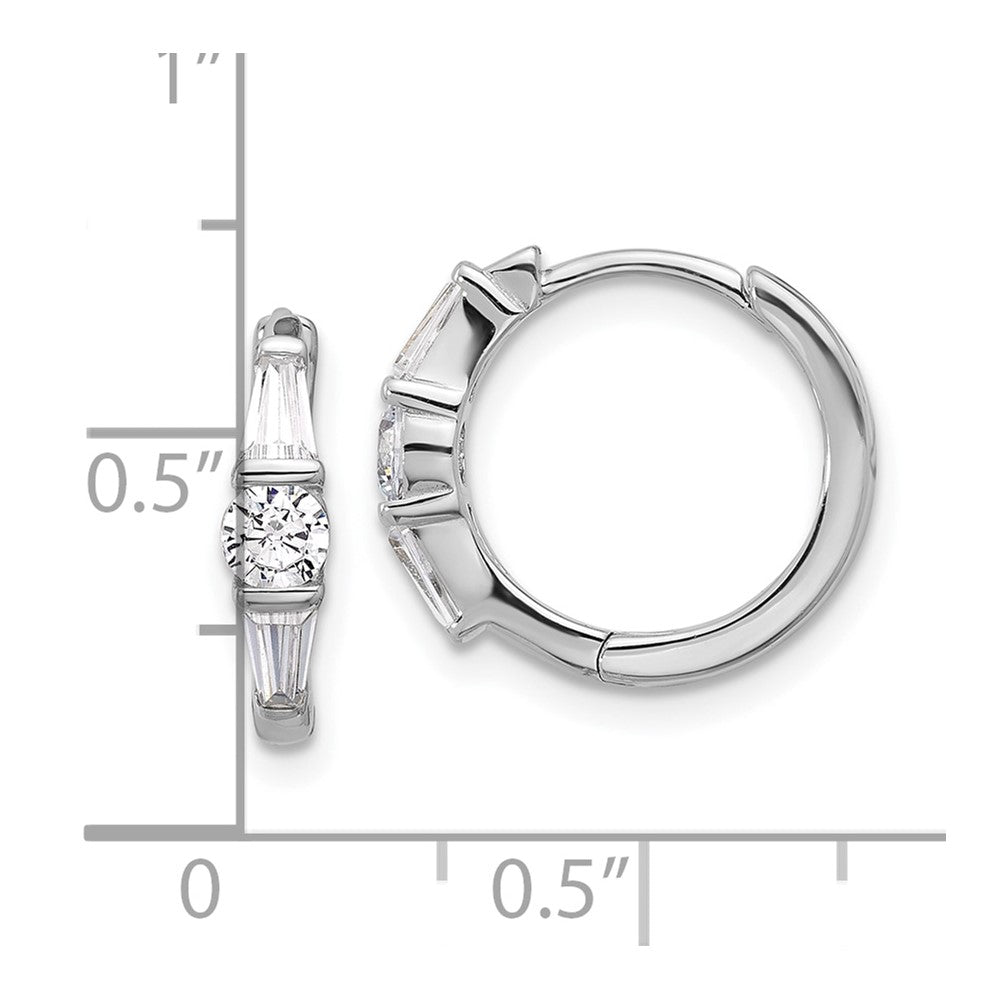 Sterling Silver Rhodium-Plated CZ Hinged Hoop Earrings