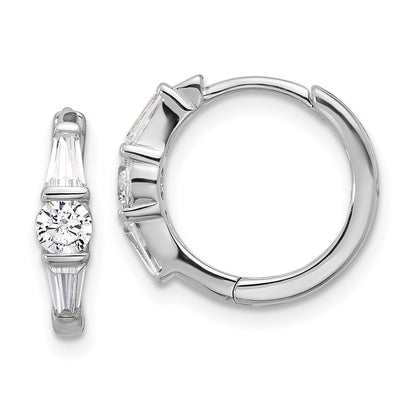 Sterling Silver Rhodium-Plated CZ Hinged Hoop Earrings