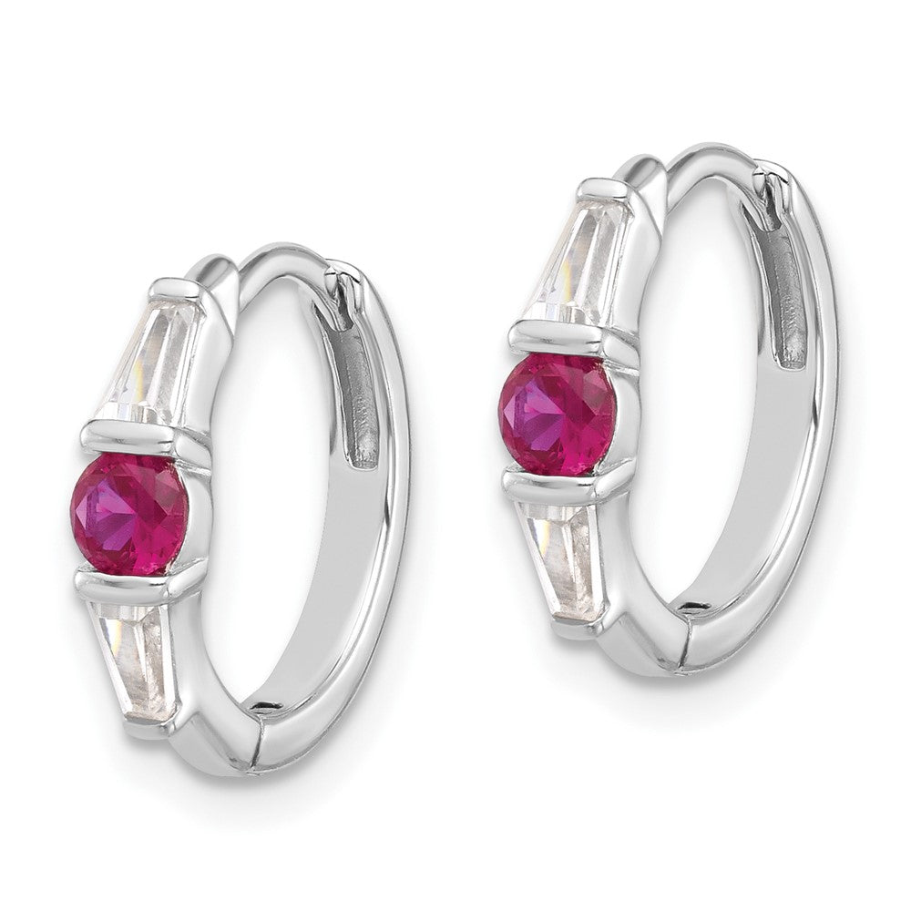 Sterling Silver Rhodium-Plated Red/white CZ Hinged Hoop Earrings