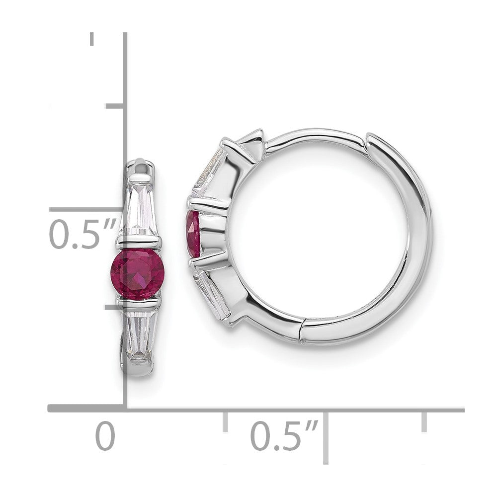 Sterling Silver Rhodium-Plated Red/white CZ Hinged Hoop Earrings