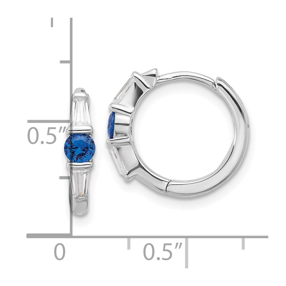 Sterling Silver Rhodium-Plated Blue Spinel and CZ Hinged Hoop Earrings