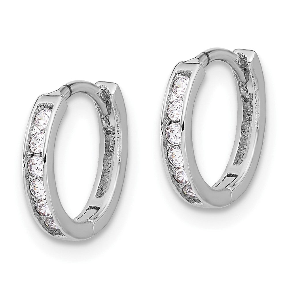 Sterling Silver Rhodium-Plated 2mm CZ Hinged Hoop Earrings