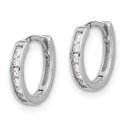 Sterling Silver Rhodium-Plated 2mm CZ Hinged Hoop Earrings
