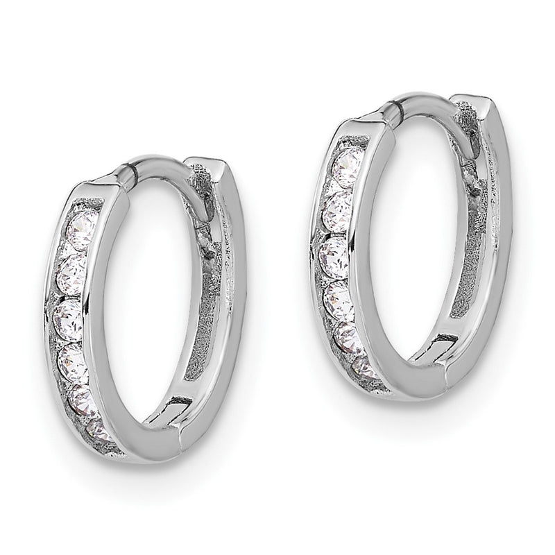 Sterling Silver Rhodium-Plated 2mm CZ Hinged Hoop Earrings
