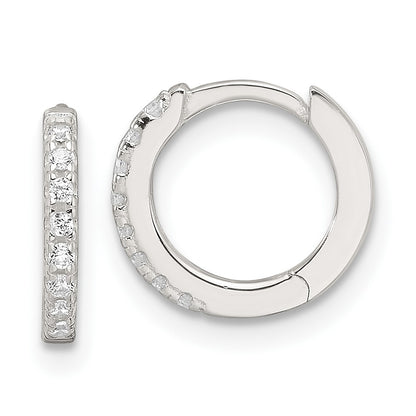 Sterling Silver E-Coating Polished CZ Hinged Hoop Earrings
