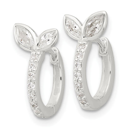 Sterling Silver E-Coated CZ Leaf Hinged Hoop Earrings