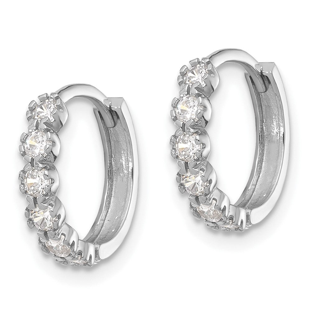 Sterling Silver Rhodium-Plated Polished CZ Hinged Huggie Hoop Earrings