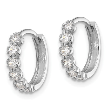 Sterling Silver Rhodium-Plated Polished CZ Hinged Huggie Hoop Earrings
