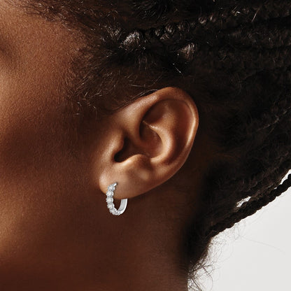 Sterling Silver Rhodium-Plated Polished CZ Hinged Huggie Hoop Earrings
