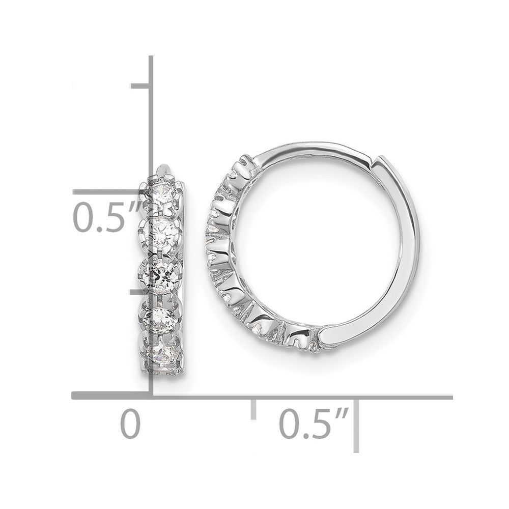 Sterling Silver Rhodium-Plated Polished CZ Hinged Huggie Hoop Earrings