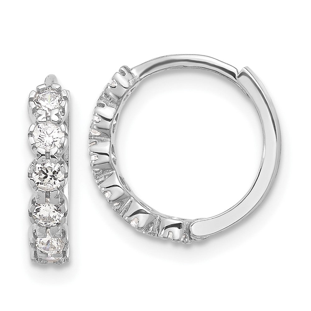 Sterling Silver Rhodium-Plated Polished CZ Hinged Huggie Hoop Earrings