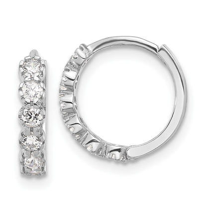 Sterling Silver Rhodium-Plated Polished CZ Hinged Huggie Hoop Earrings