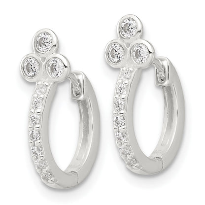 Sterling Silver E-Coated CZ Hinged Hoop Earrings