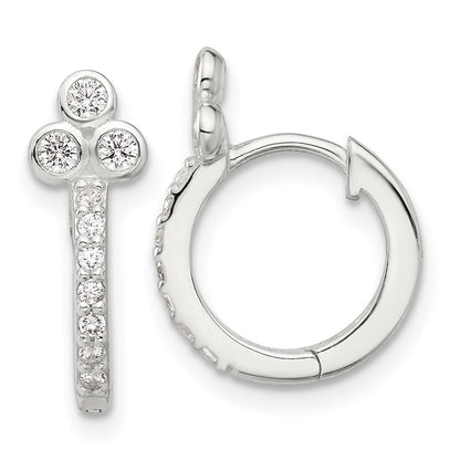 Sterling Silver E-Coated CZ Hinged Hoop Earrings