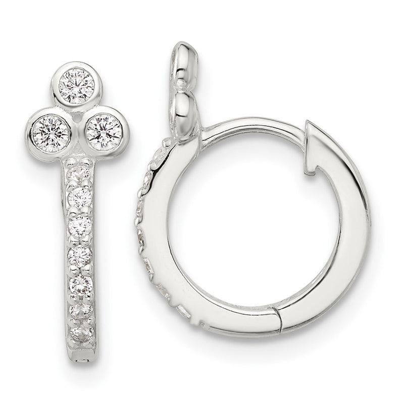 Sterling Silver E-Coated CZ Hinged Hoop Earrings