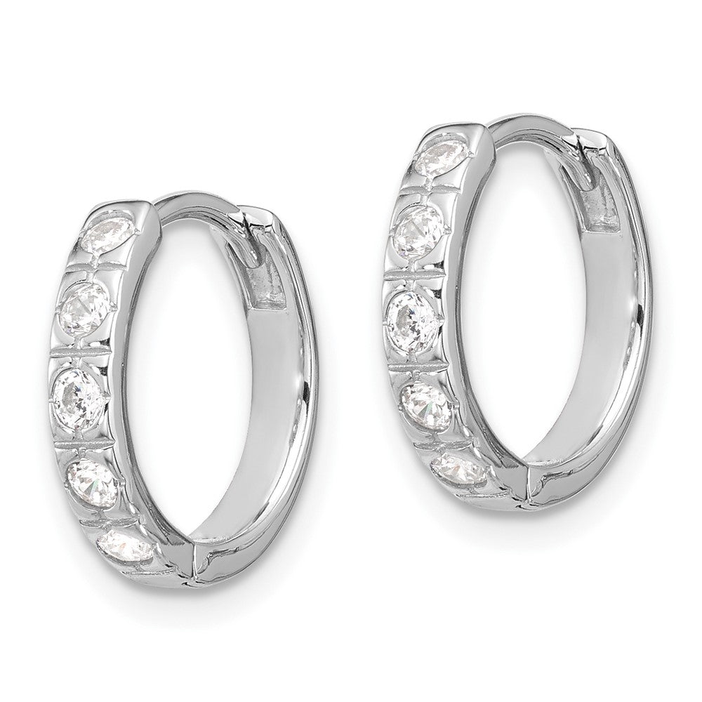 Sterling Silver Rhodium-Plated CZ 2.75mm Hinged Hoop Earrings