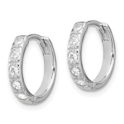 Sterling Silver Rhodium-Plated CZ 2.75mm Hinged Hoop Earrings