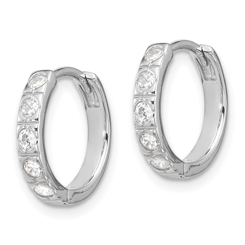 Sterling Silver Rhodium-Plated CZ 2.75mm Hinged Hoop Earrings