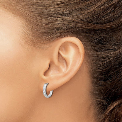 Sterling Silver Rhodium-Plated CZ 2.75mm Hinged Hoop Earrings