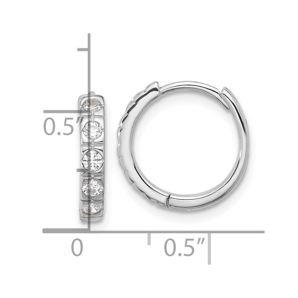 Sterling Silver Rhodium-Plated CZ 2.75mm Hinged Hoop Earrings