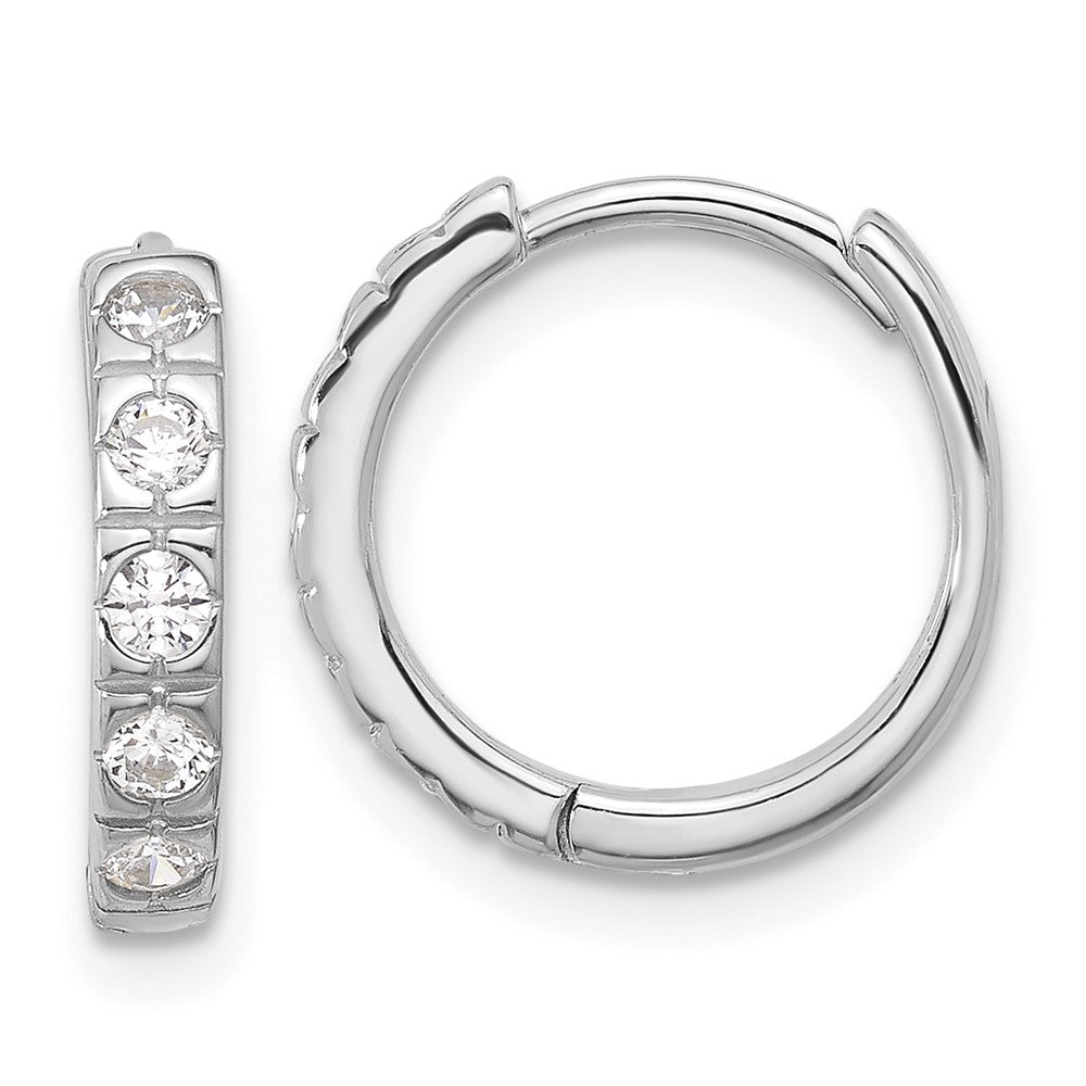 Sterling Silver Rhodium-Plated CZ 2.75mm Hinged Hoop Earrings