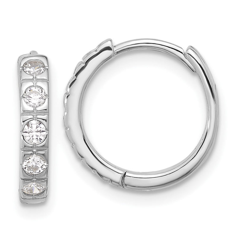 Sterling Silver Rhodium-Plated CZ 2.75mm Hinged Hoop Earrings