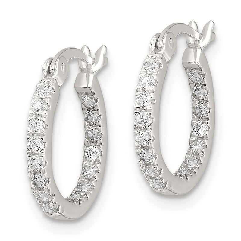 Sterling Silver Polished CZ In/out Round Hoop Earrings
