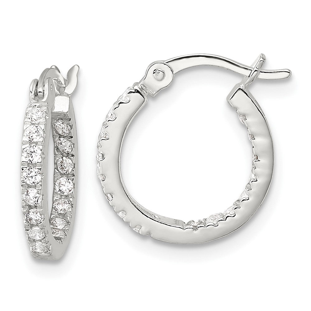 Sterling Silver Polished CZ In/out Round Hoop Earrings