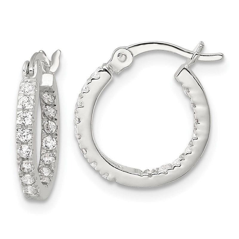 Sterling Silver Polished CZ In/out Round Hoop Earrings