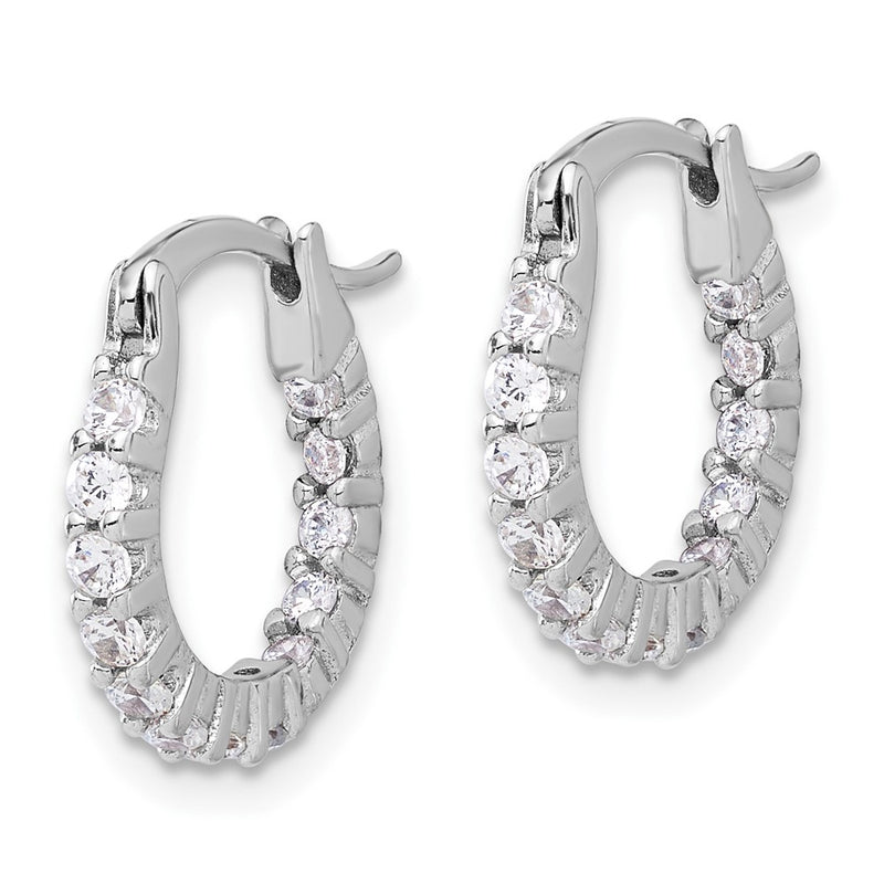 Sterling Silver Rhodium-Plated 2mm CZ In/out Hoop Earrings