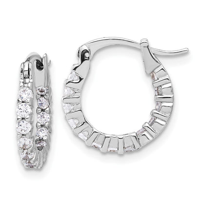 Sterling Silver Rhodium-Plated 2mm CZ In/out Hoop Earrings