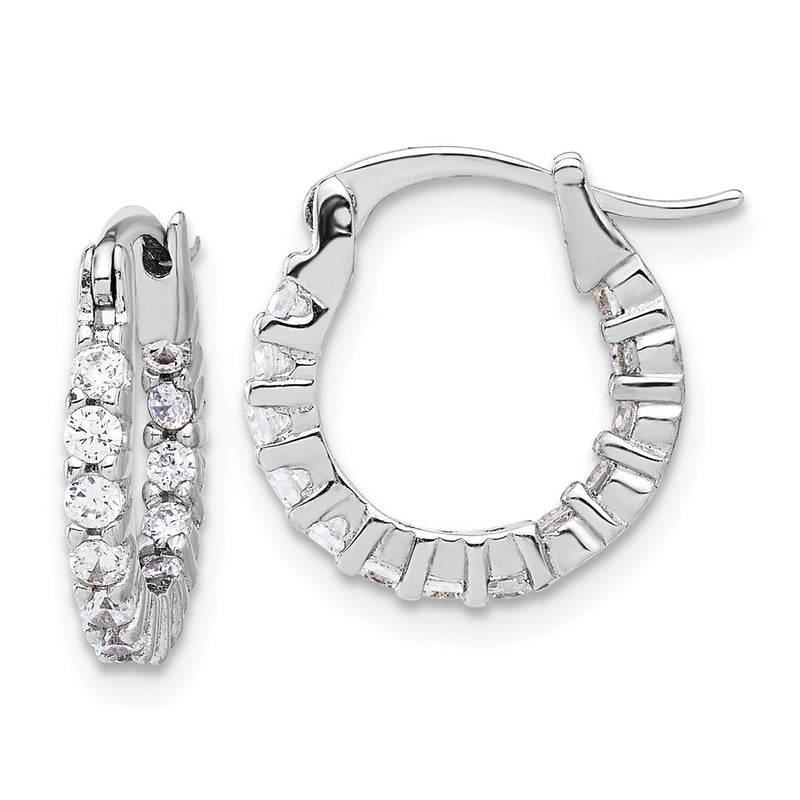 Sterling Silver Rhodium-Plated 2mm CZ In/out Hoop Earrings