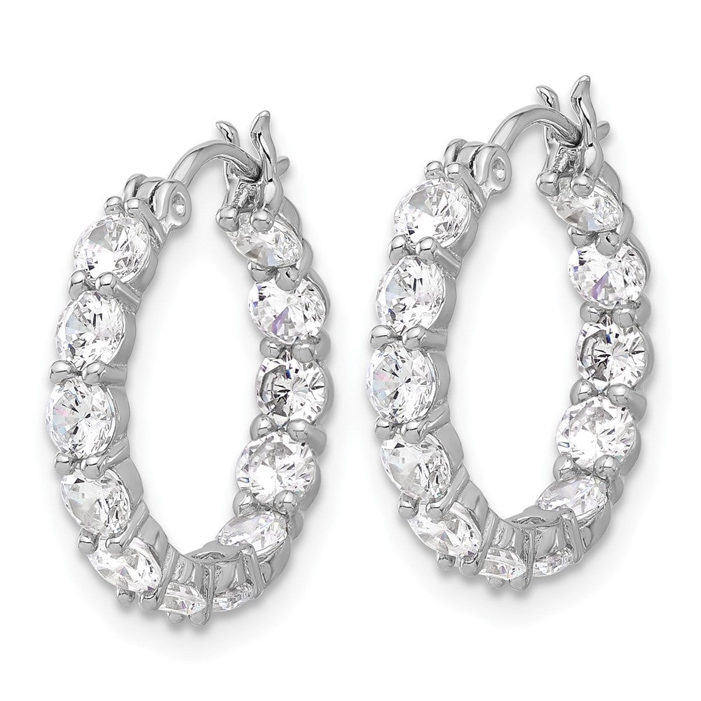 Sterling Silver Rhodium-Plated in and Out CZ Hoop Earrings