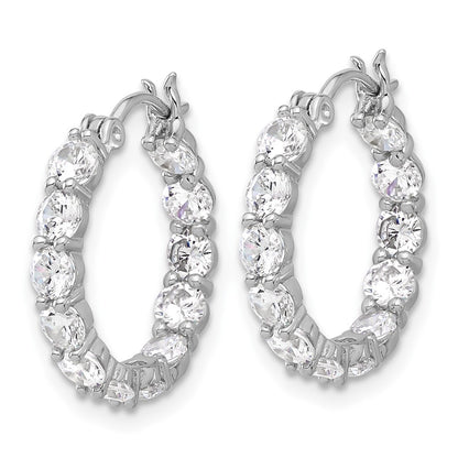 Sterling Silver Rhodium-Plated in and Out CZ Hoop Earrings