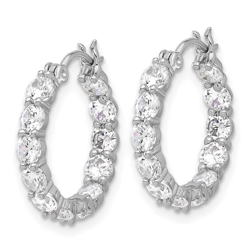 Sterling Silver Rhodium-Plated in and Out CZ Hoop Earrings