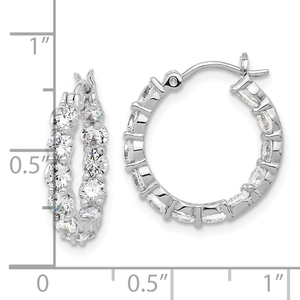 Sterling Silver Rhodium-Plated in and Out CZ Hoop Earrings