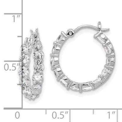 Sterling Silver Rhodium-Plated in and Out CZ Hoop Earrings