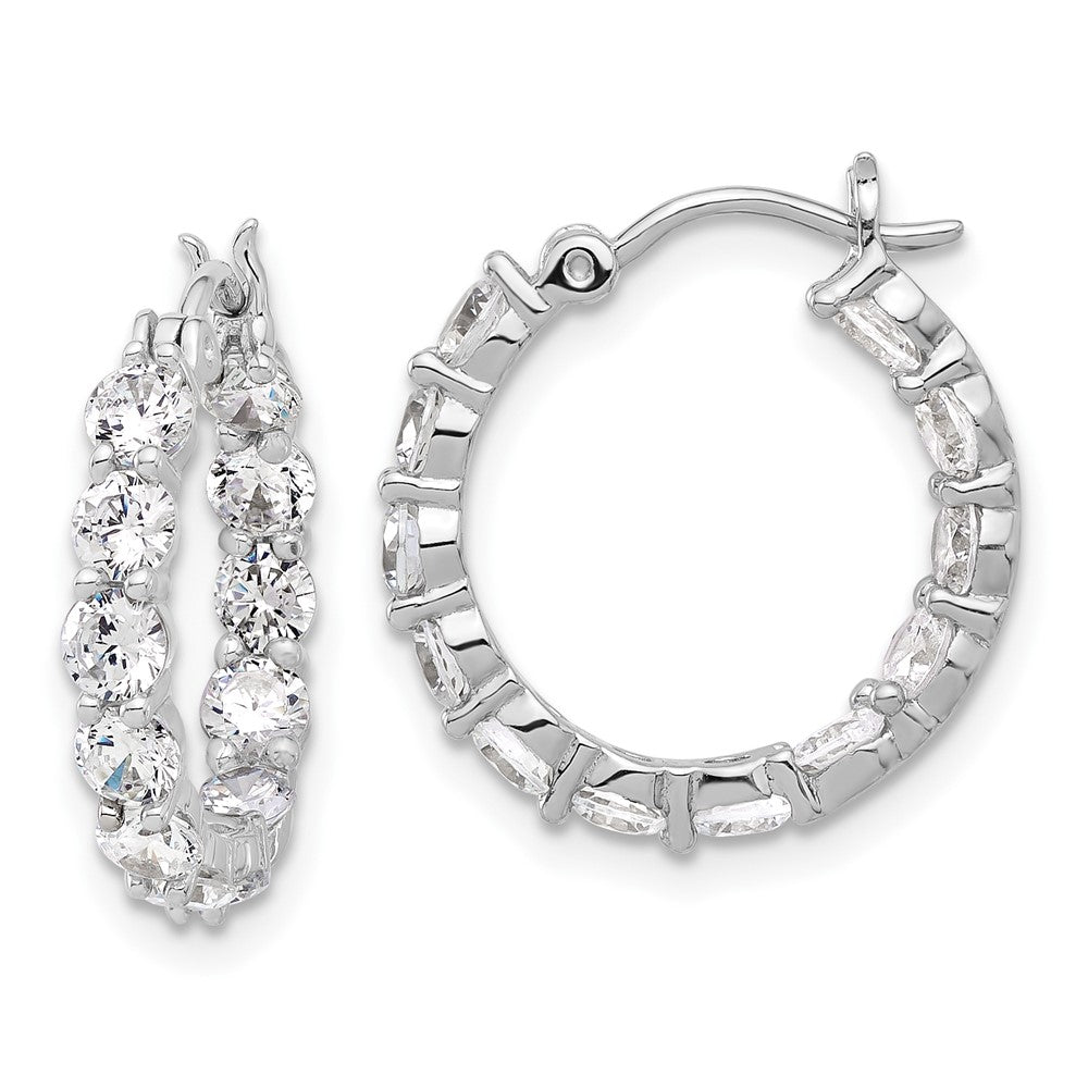 Sterling Silver Rhodium-Plated in and Out CZ Hoop Earrings