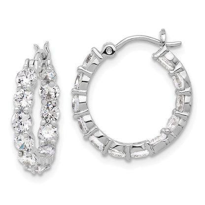 Sterling Silver Rhodium-Plated in and Out CZ Hoop Earrings