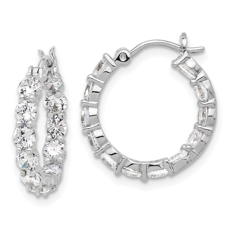 Sterling Silver Rhodium-Plated in and Out CZ Hoop Earrings