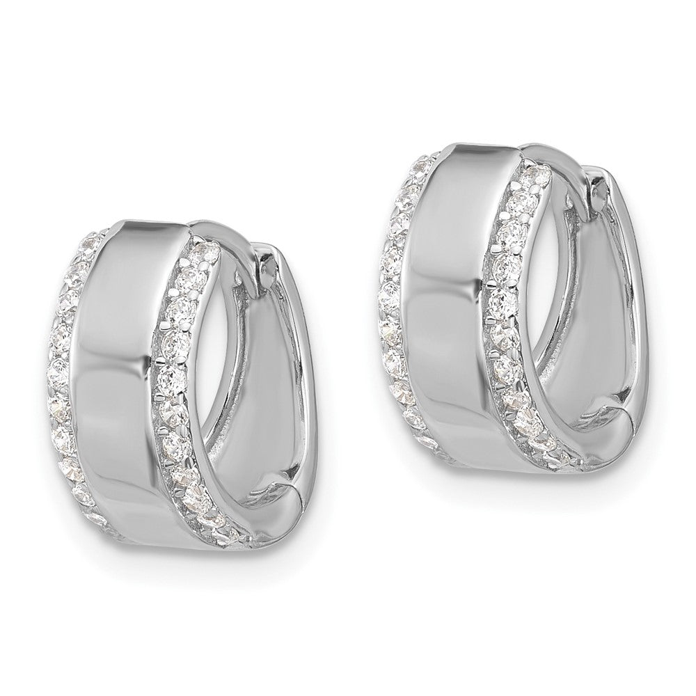 Sterling Silver Rhodium-Plated CZ Edged 6.25mm Hinged Hoop Earrings